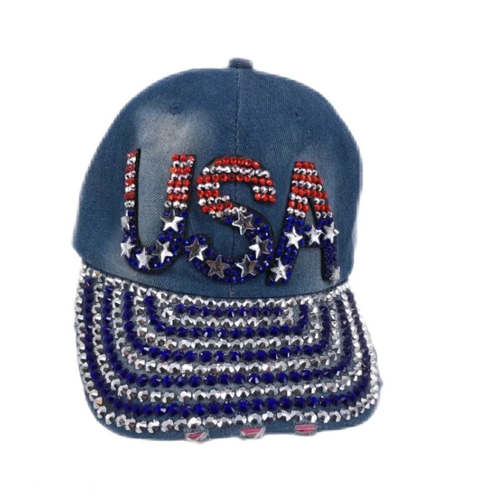 Distressed denim bling hat
